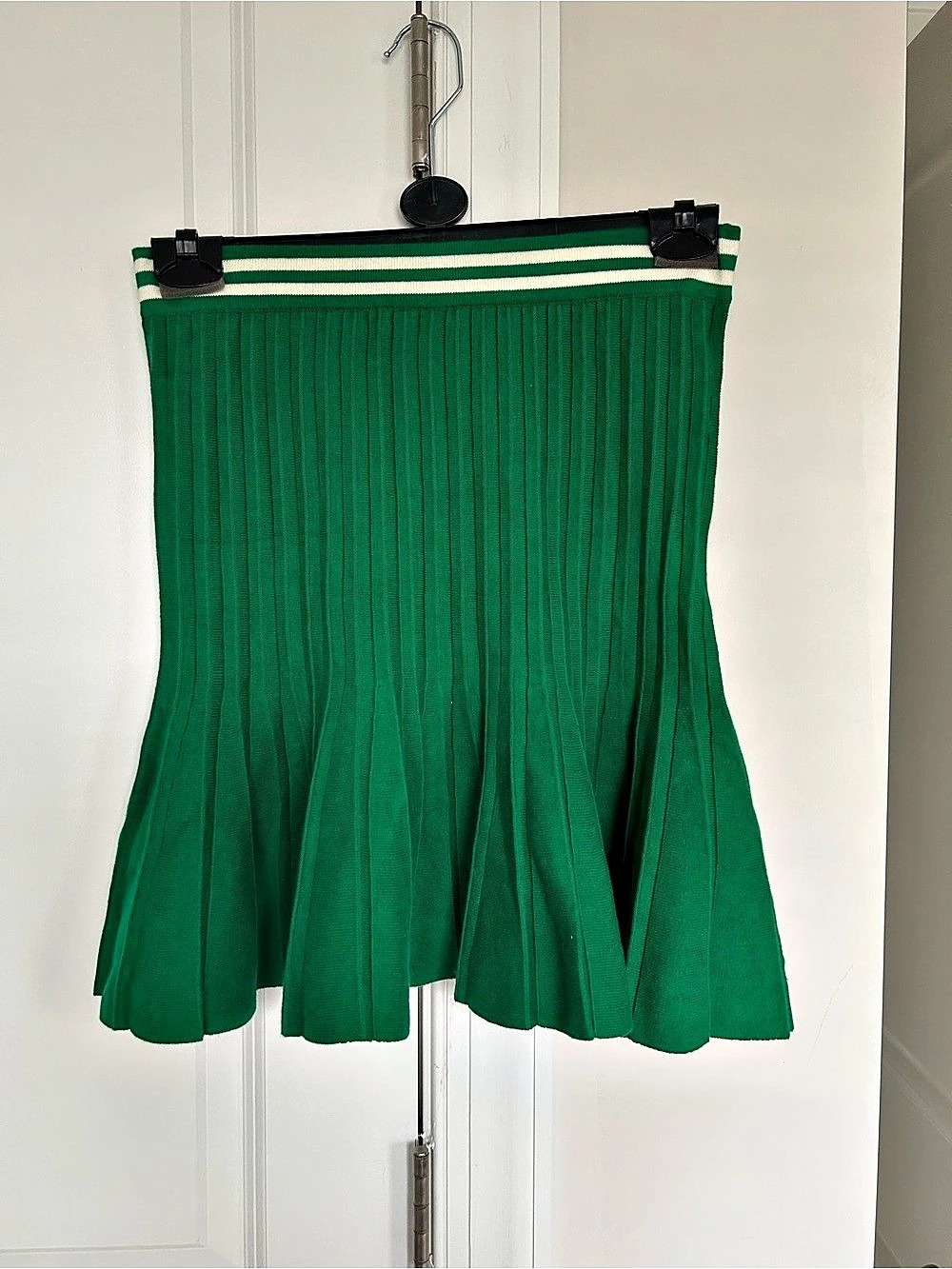 Green Striped Pleated Mini Skirt